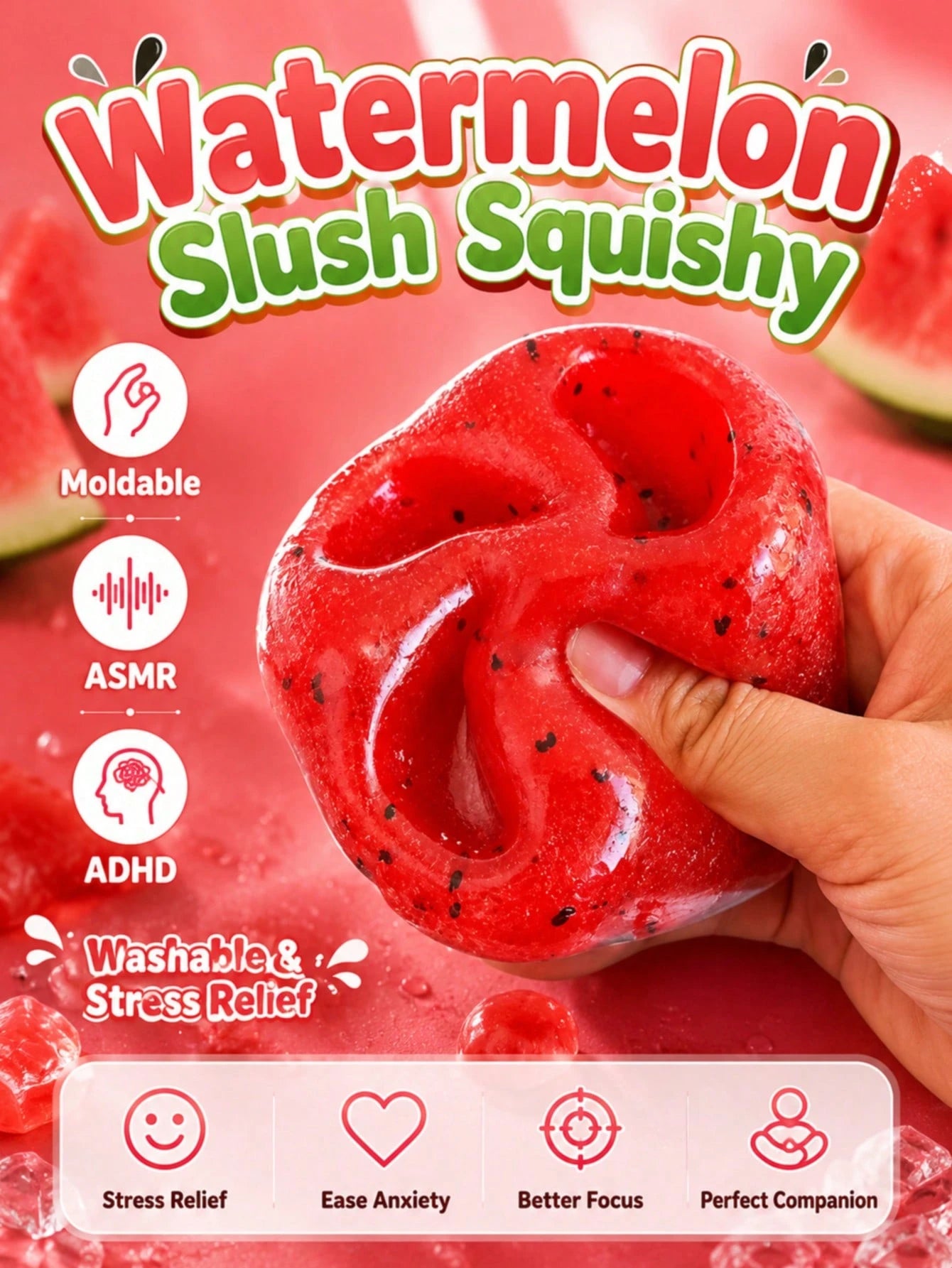 Watermelon Squeeze Toy, Crunchy Texture Stress Relief Fidget Toy, ASMR & ADHD Sensory Toy For Kids, Teens & Adult Women, Party Gift, Christmas Gift, Halloween Gift, Office Decor & Accessories