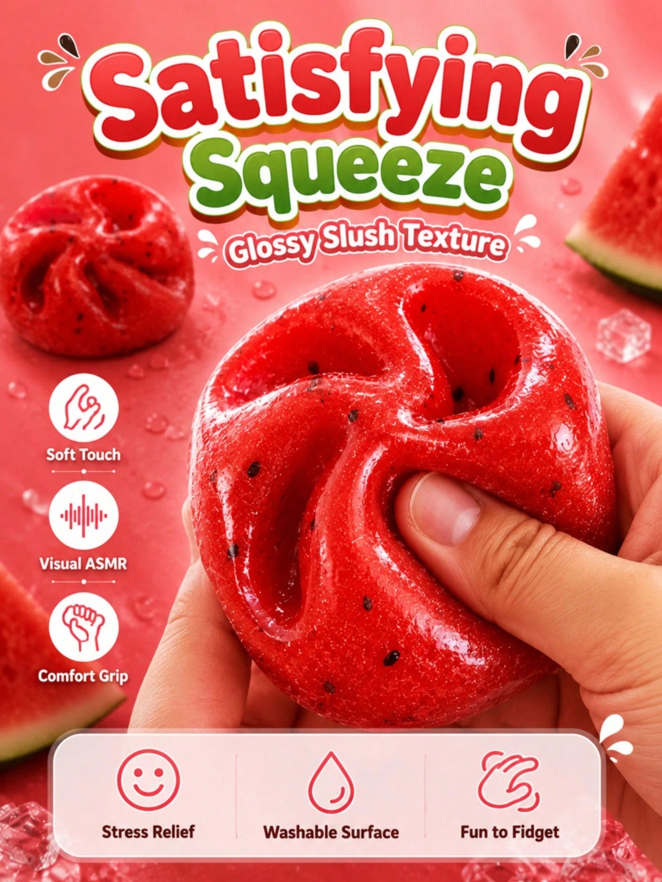 Watermelon Squeeze Toy, Crunchy Texture Stress Relief Fidget Toy, ASMR & ADHD Sensory Toy For Kids, Teens & Adult Women, Party Gift, Christmas Gift, Halloween Gift, Office Decor & Accessories