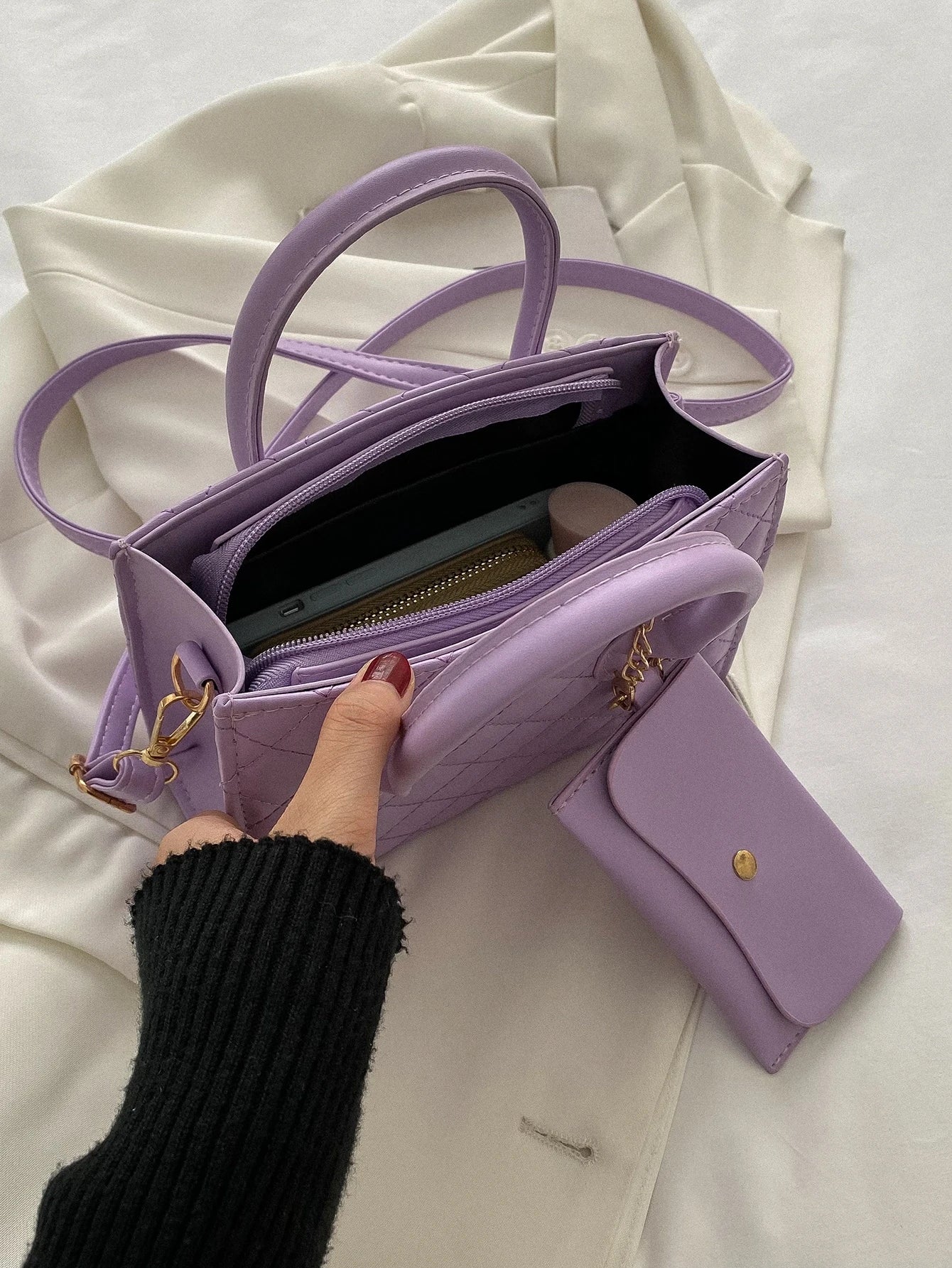Waterproof,Lightweight,Business Casual Stitch Detail Double Handle Square Bag With Coin Purse For Teen Girls Women College Students,Rookies & White-Collar Workers Perfect For Office,College,Work,Busi
