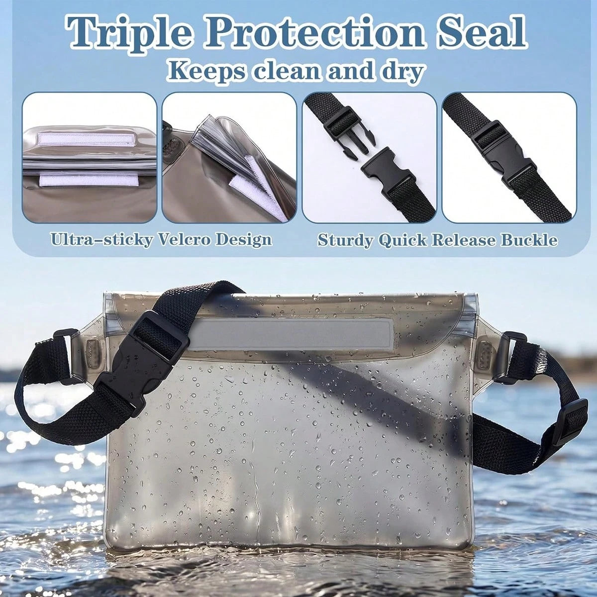 Waterproof Sealed Waist Bag For Phone, Outdoor Waterproof Bag, EVA Beach Phone Storage Bag, Lightweight Sealed Bag--Suitable For Hiking, Travel, Beach, Outdoor, Boating, Kayaking, Swimming, Camping, P