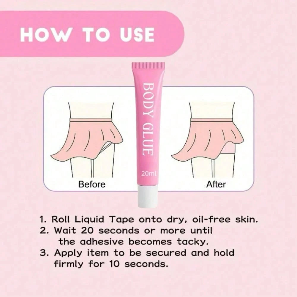 Waterproof Sweatproof Body Adhesive Glue, Easy Clean Apparel Fixing Glue, Stain Free Strong Hold Glue For Outfit