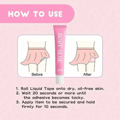 Waterproof Sweatproof Body Adhesive Glue, Easy Clean Apparel Fixing Glue, Stain Free Strong Hold Glue For Outfit
