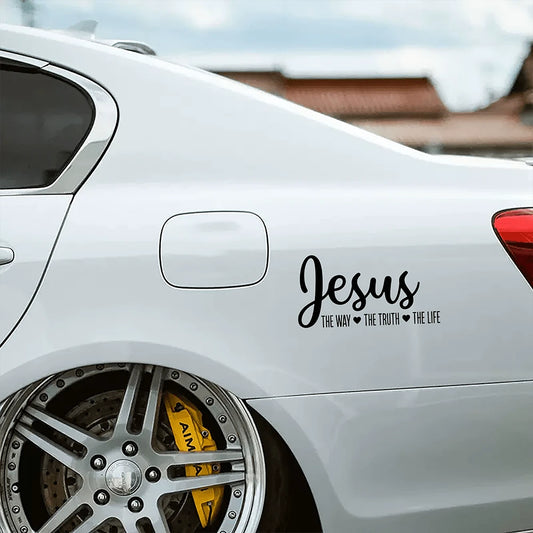 Waterproof White Vinyl Jesus The Way The Truth The Life Sticker, Heart Accent Christian Bible Verse Self-Adhesive Decal Fit Car Rear Window, Tumbler