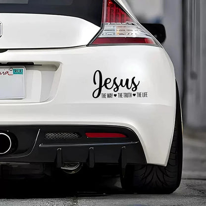 Waterproof White Vinyl Jesus The Way The Truth The Life Sticker, Heart Accent Christian Bible Verse Self-Adhesive Decal Fit Car Rear Window, Tumbler