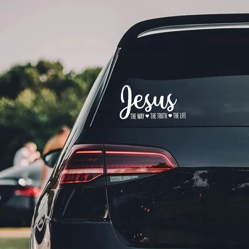 Waterproof White Vinyl Jesus The Way The Truth The Life Sticker, Heart Accent Christian Bible Verse Self-Adhesive Decal Fit Car Rear Window, Tumbler