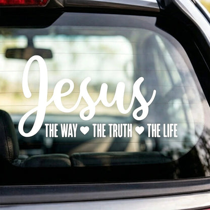 Waterproof White Vinyl Jesus The Way The Truth The Life Sticker, Heart Accent Christian Bible Verse Self-Adhesive Decal Fit Car Rear Window, Tumbler