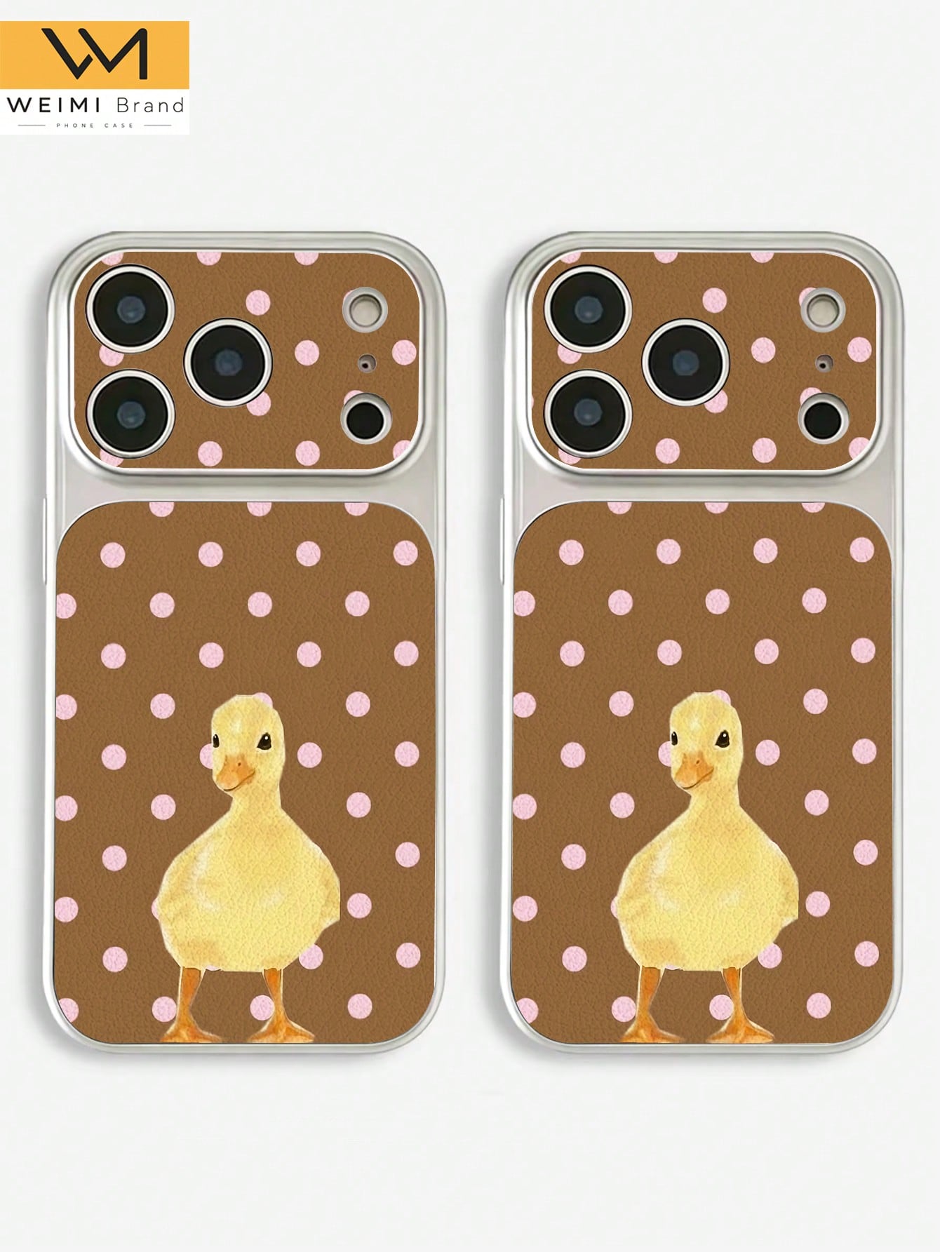 WeiMi Compatible With IPhone17/16/15/14/13/14/12/11 Series, 1pc Fashionable Personalized Retro Polka Dot Little Yellow Duck Pattern Full Coverage Button Classic Anti-Drop Metal Paint Premium Texture S