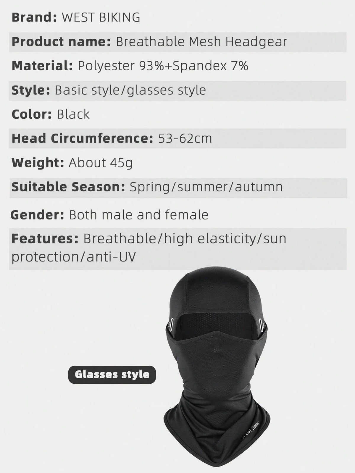 WEST BIKING Breathable Sun Protection Cycling Balaclava Cap,Suitable For Cycling And Riding Motorcycle