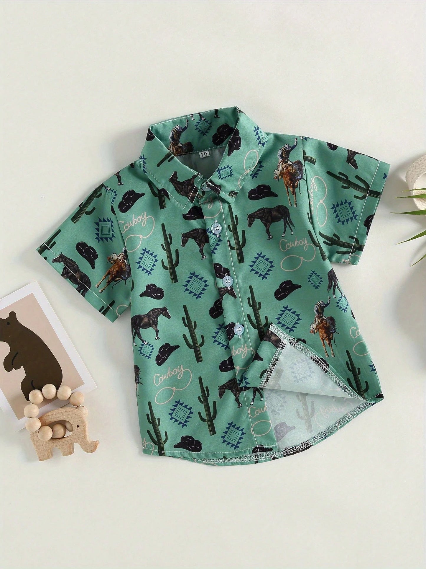 Western Baby Boy Clothes Button Down Short Sleeve Shirts Country Cowboy Dress Shirt Tops Summer Vintage Clothes