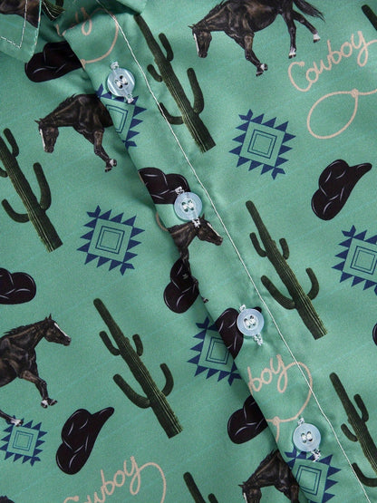 Western Baby Boy Clothes Button Down Short Sleeve Shirts Country Cowboy Dress Shirt Tops Summer Vintage Clothes