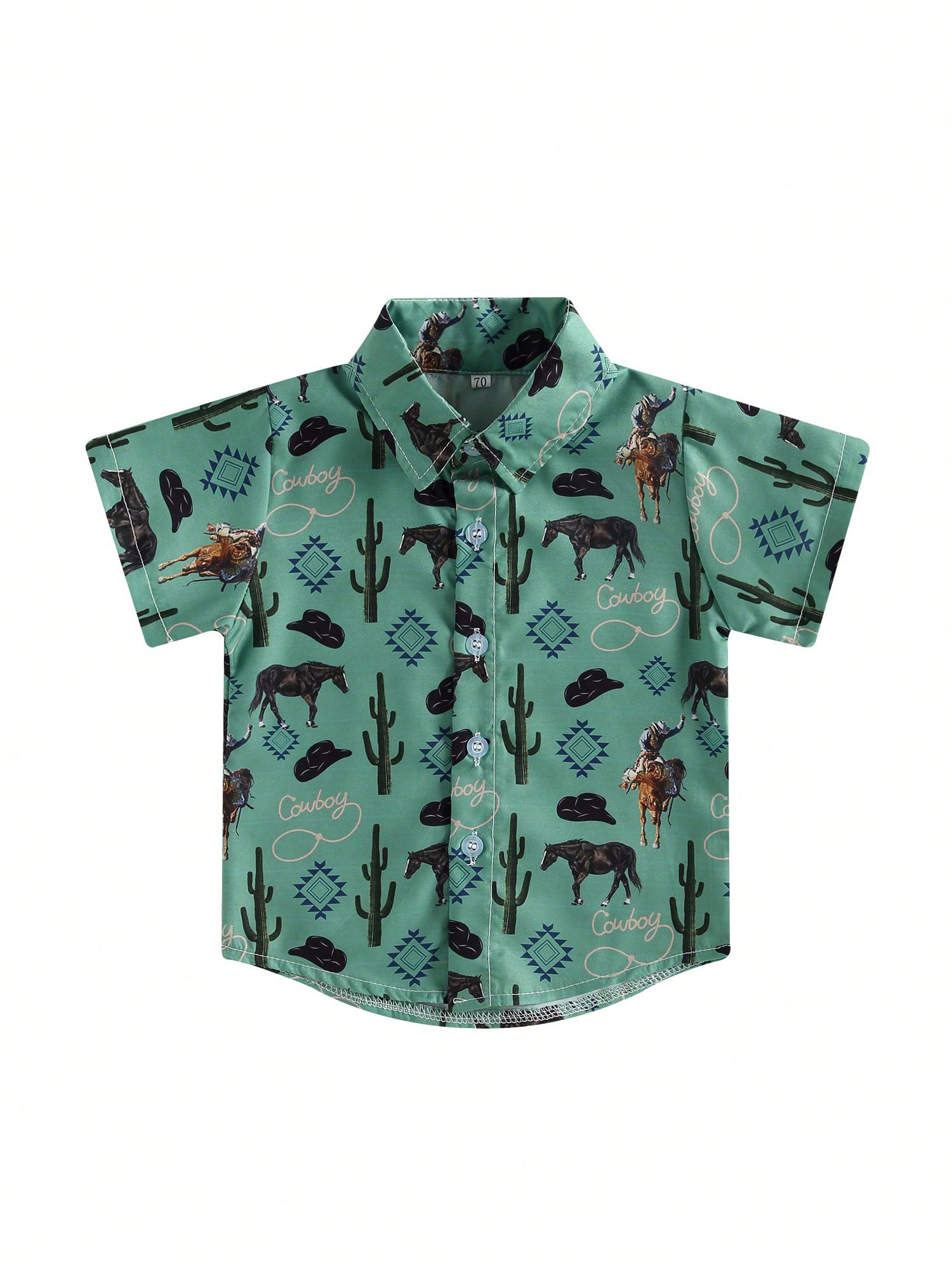 Western Baby Boy Clothes Button Down Short Sleeve Shirts Country Cowboy Dress Shirt Tops Summer Vintage Clothes