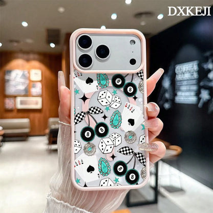 Western Bohemia No. 8 Ball Cherry Playing Cards Pattern Magnetic MagSafe Phone Case For IPhone 17 Air/16 Pro Max 15 Pro 14 13 12 11 Plus Shockproof Slim Protective Cover Casing