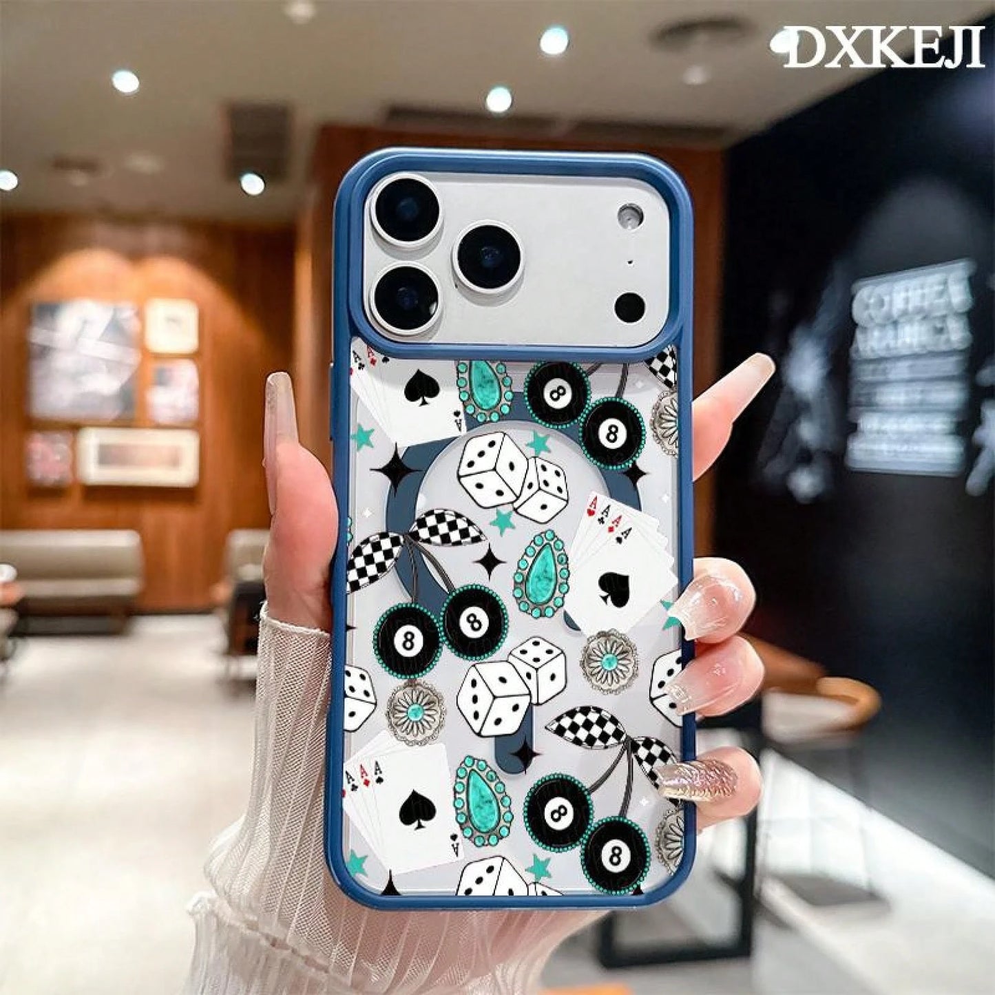Western Bohemia No. 8 Ball Cherry Playing Cards Pattern Magnetic MagSafe Phone Case For IPhone 17 Air/16 Pro Max 15 Pro 14 13 12 11 Plus Shockproof Slim Protective Cover Casing