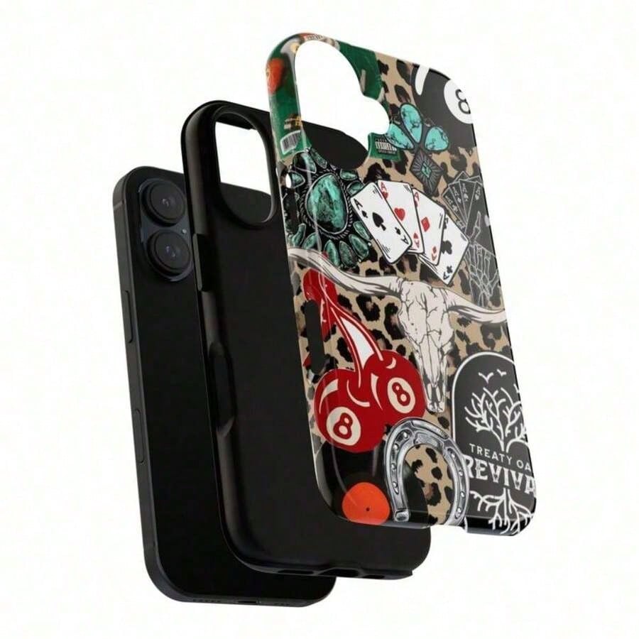 Western Leopard Phone Case, Cherries Skull Horseshoe Vinyl Treaty Oak Revival With Country Rock Vibes, Play Now Aesthetic Gift, 17 16 15 14 13 12 11