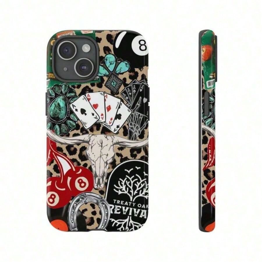 Western Leopard Phone Case, Cherries Skull Horseshoe Vinyl Treaty Oak Revival With Country Rock Vibes, Play Now Aesthetic Gift, 17 16 15 14 13 12 11