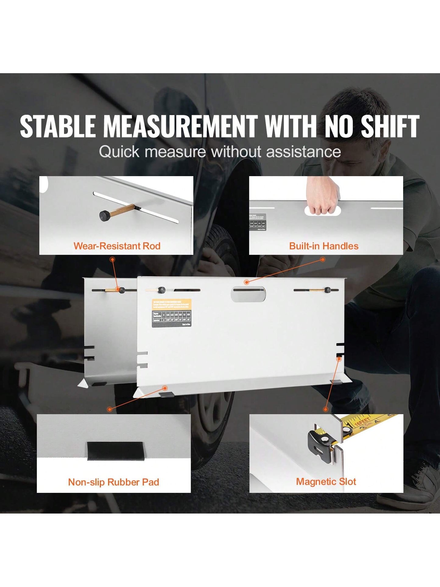 Wheel Alignment Tool, 2-Pack Alignment Tool Toe Plates, Stainless Steel Toe Angle Measurement Tool Plate, 4 Alignment Rods And Magnetic Slots, Toe Angle Accurate Measurement, Includes Measuring Tapes
