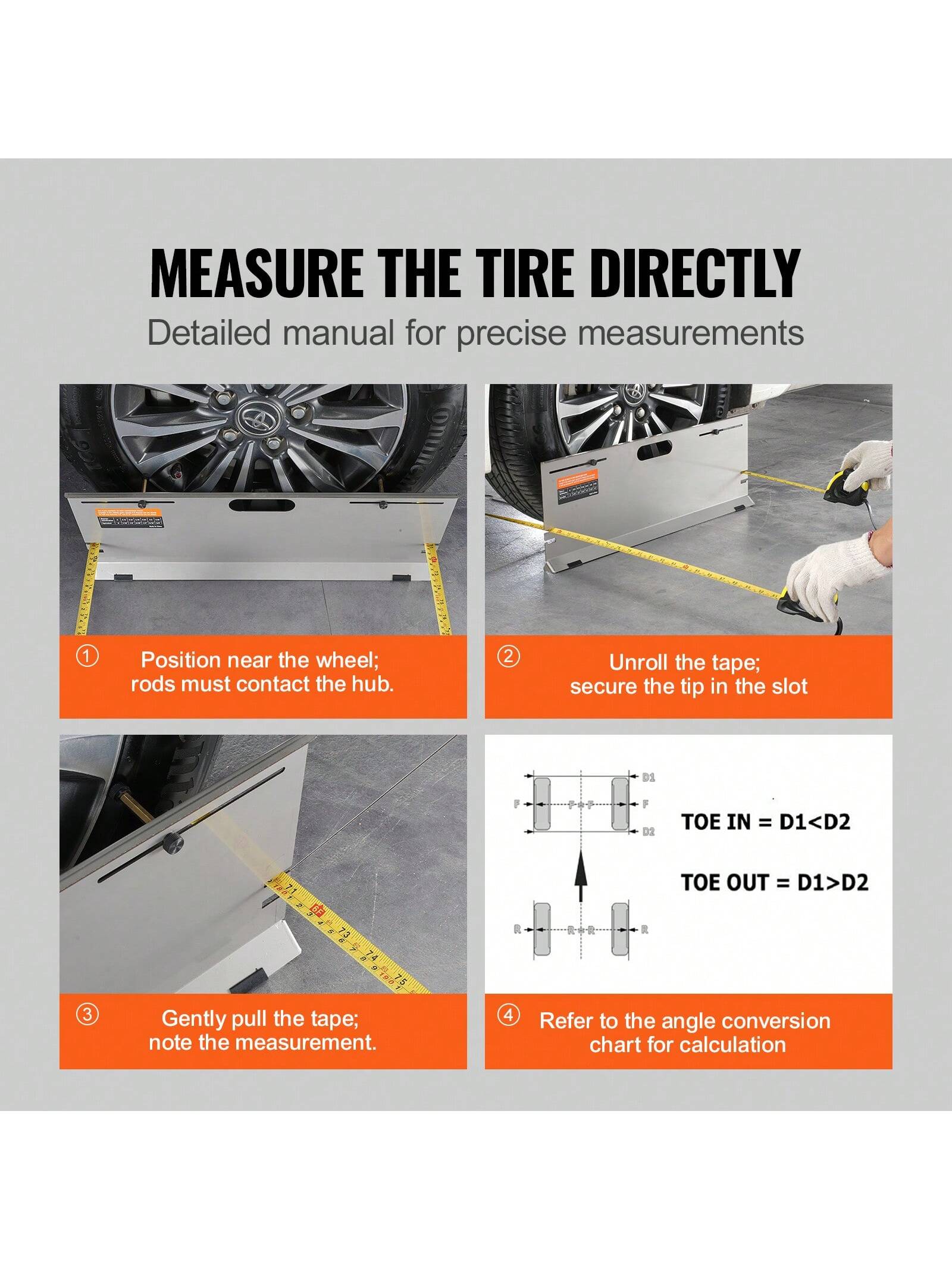 Wheel Alignment Tool, 2-Pack Alignment Tool Toe Plates, Stainless Steel Toe Angle Measurement Tool Plate, 4 Alignment Rods And Magnetic Slots, Toe Angle Accurate Measurement, Includes Measuring Tapes