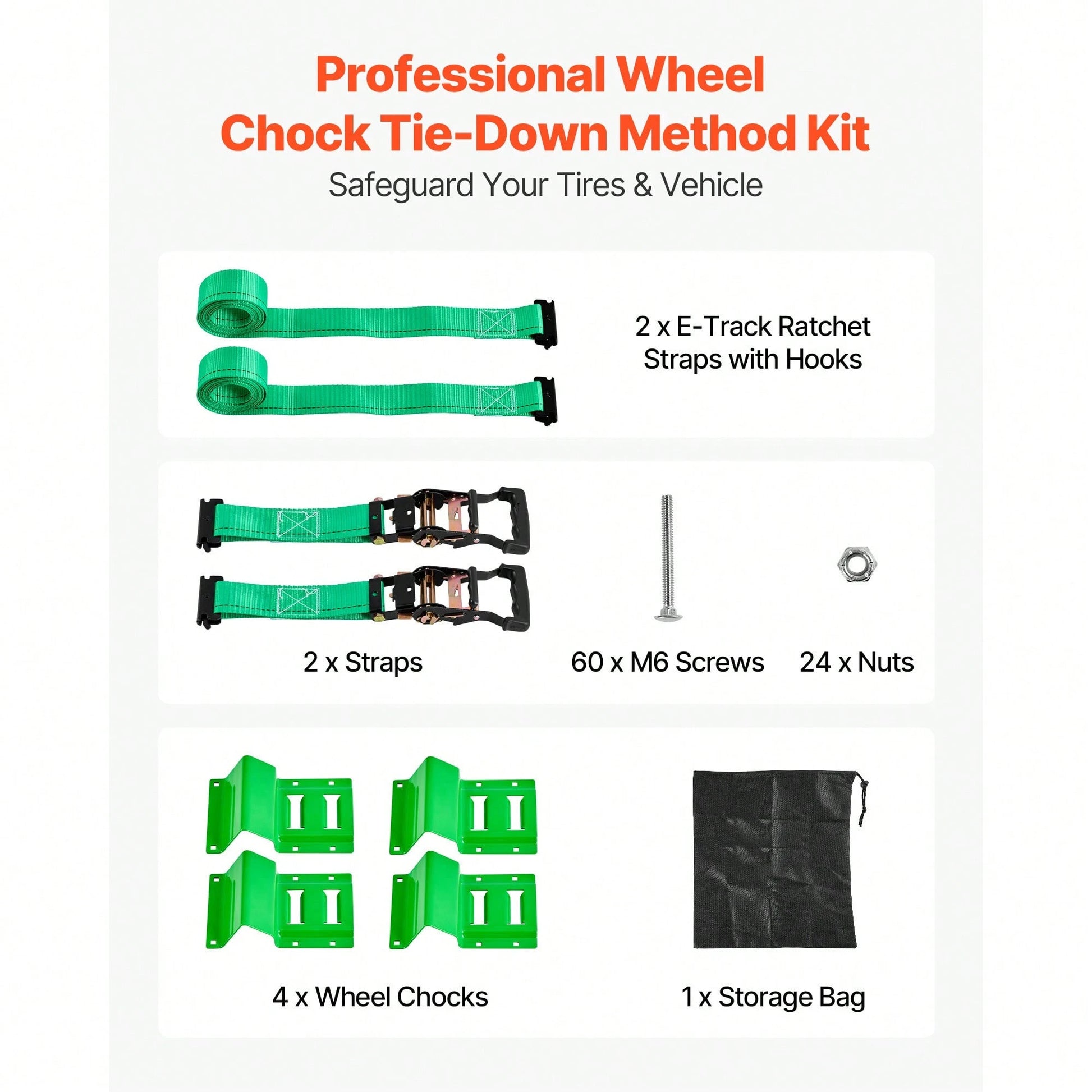 Wheel Chock Tie-Down Kit, Chock-Style Trailer Tie Down Strap, Car Tie Down Kit With Buckle, Break Strength 4380 Lbs & Working Load 1460 Lbs Motorcycle Tie-Down System For ATVs, UTVs & Trailers