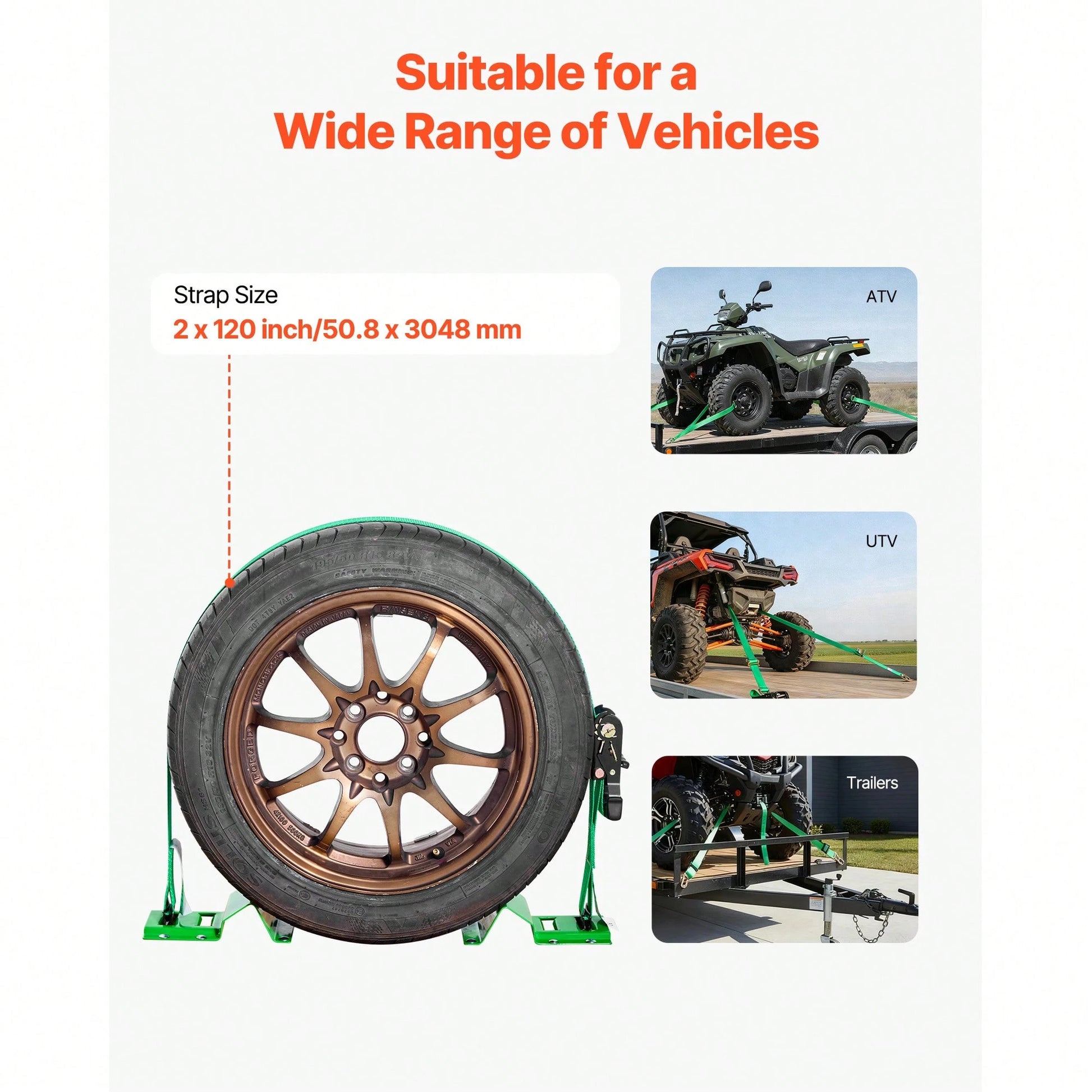 Wheel Chock Tie-Down Kit, Chock-Style Trailer Tie Down Strap, Car Tie Down Kit With Buckle, Break Strength 4380 Lbs & Working Load 1460 Lbs Motorcycle Tie-Down System For ATVs, UTVs & Trailers