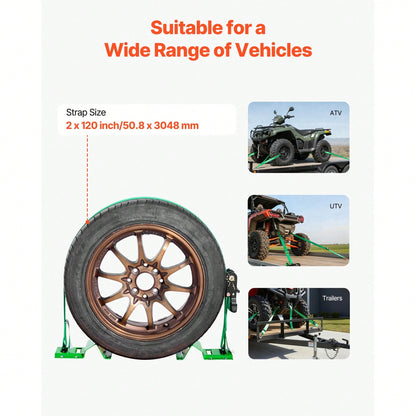 Wheel Chock Tie-Down Kit, Chock-Style Trailer Tie Down Strap, Car Tie Down Kit With Buckle, Break Strength 4380 Lbs & Working Load 1460 Lbs Motorcycle Tie-Down System For ATVs, UTVs & Trailers