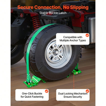 Wheel Chock Tie-Down Kit, Chock-Style Trailer Tie Down Strap, Car Tie Down Kit With Buckle, Break Strength 4380 Lbs & Working Load 1460 Lbs Motorcycle Tie-Down System For ATVs, UTVs & Trailers