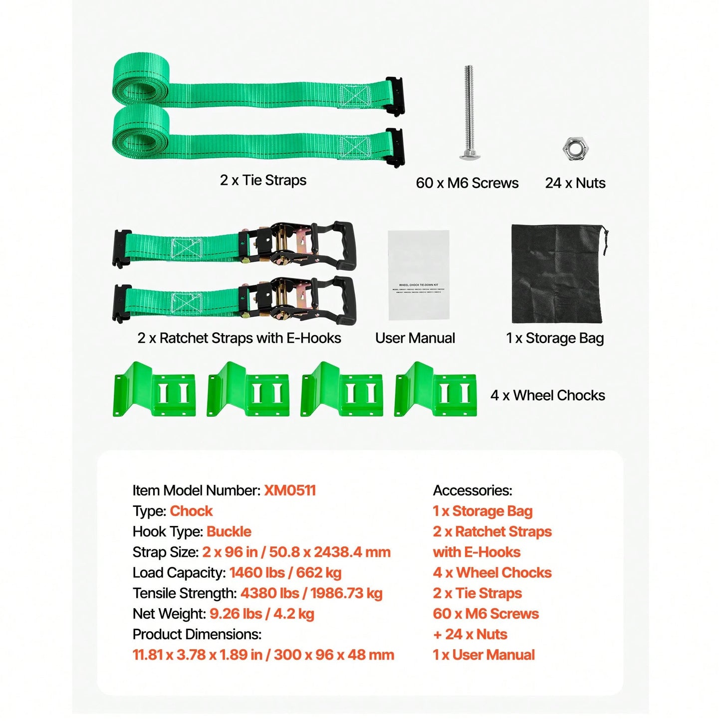 Wheel Chock Tie-Down Kit, Chock-Style Trailer Tie Down Strap, Car Tie Down Kit With Buckle, Break Strength 4380 Lbs & Working Load 1460 Lbs Motorcycle Tie-Down System For ATVs, UTVs & Trailers