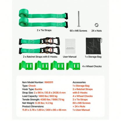 Wheel Chock Tie-Down Kit, Chock-Style Trailer Tie Down Strap, Car Tie Down Kit With Buckle, Break Strength 4380 Lbs & Working Load 1460 Lbs Motorcycle Tie-Down System For ATVs, UTVs & Trailers
