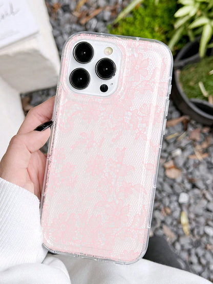 White Lace Element Transparent Air Cushion Soft 1pc Elegant Romantic Lace Pattern Anti-Slip Fashion Phone Case Compatible With IPhone 11/12/13/14/15/16 Pro Max Spring Gift Wedding Anniversary Party