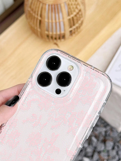 White Lace Element Transparent Air Cushion Soft 1pc Elegant Romantic Lace Pattern Anti-Slip Fashion Phone Case Compatible With IPhone 11/12/13/14/15/16 Pro Max Spring Gift Wedding Anniversary Party