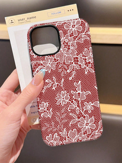 White Lace Element Transparent Air Cushion Soft 1pc Elegant Romantic Lace Pattern Anti-Slip Fashion Phone Case Compatible With IPhone 11/12/13/14/15/16 Pro Max Spring Gift Wedding Anniversary Party