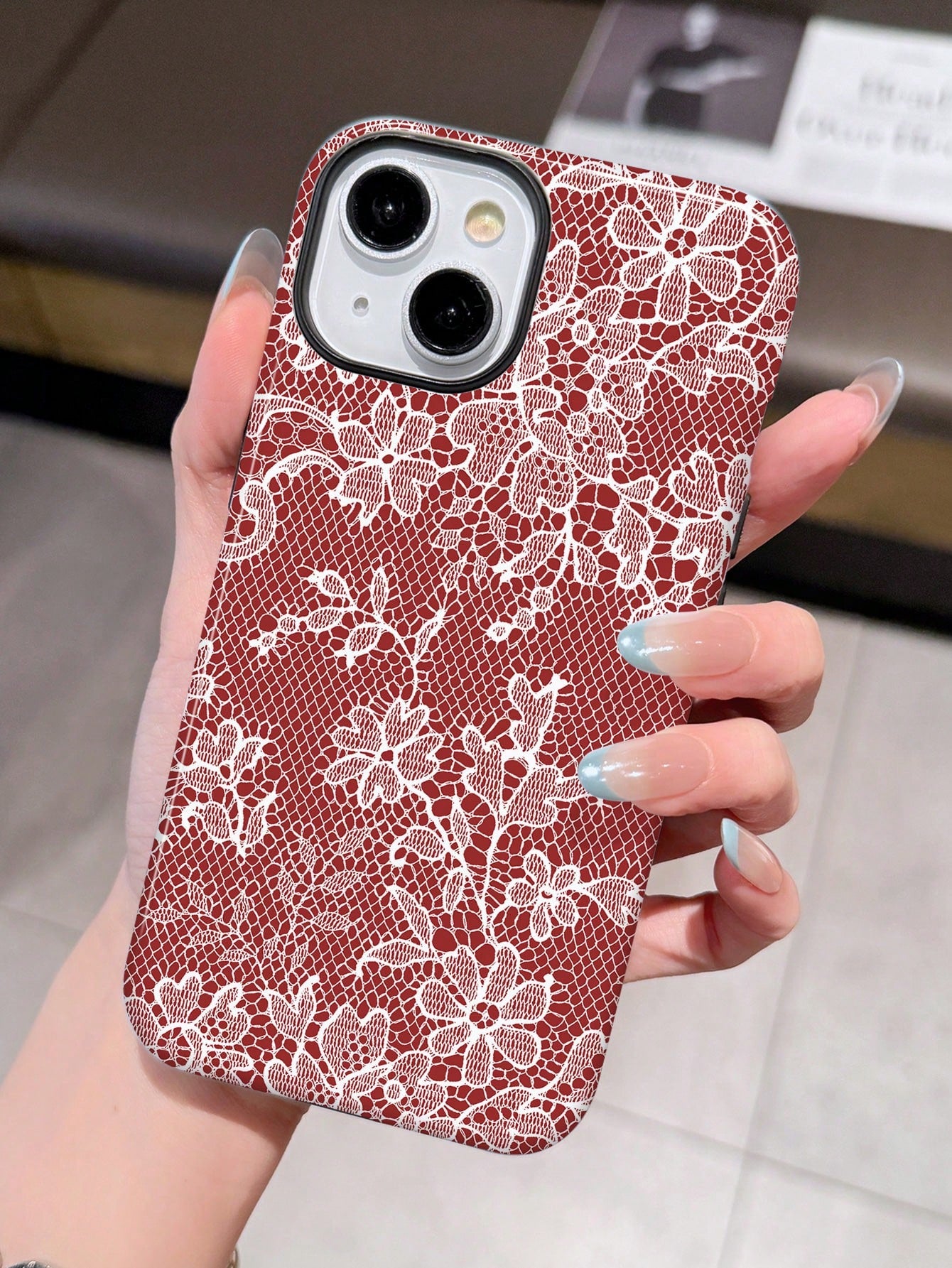 White Lace Element Transparent Air Cushion Soft 1pc Elegant Romantic Lace Pattern Anti-Slip Fashion Phone Case Compatible With IPhone 11/12/13/14/15/16 Pro Max Spring Gift Wedding Anniversary Party
