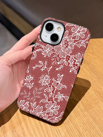 White Lace Element Transparent Air Cushion Soft 1pc Elegant Romantic Lace Pattern Anti-Slip Fashion Phone Case Compatible With IPhone 11/12/13/14/15/16 Pro Max Spring Gift Wedding Anniversary Party