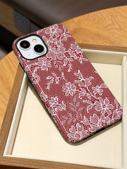 White Lace Element Transparent Air Cushion Soft 1pc Elegant Romantic Lace Pattern Anti-Slip Fashion Phone Case Compatible With IPhone 11/12/13/14/15/16 Pro Max Spring Gift Wedding Anniversary Party