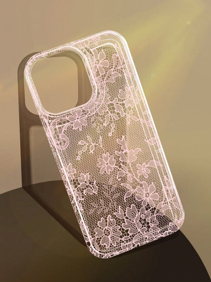 White Lace Element Transparent Air Cushion Soft 1pc Elegant Romantic Lace Pattern Anti-Slip Fashion Phone Case Compatible With IPhone 11/12/13/14/15/16 Pro Max Spring Gift Wedding Anniversary Party