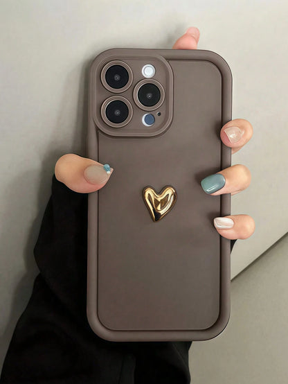 White Phone Case Luxury 3D Gold Heart Soft Phone Case, Compatible With IPhone 16 16Promax 16Pro 16plus XR 15 14 Pro Max 12 13 Pro 11, Anti-Drop Candy Protective Cover Waterproof Shockproof Scratch Res