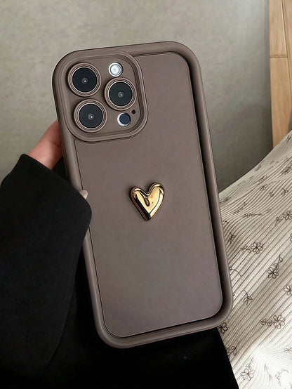 White Phone Case Luxury 3D Gold Heart Soft Phone Case, Compatible With IPhone 16 16Promax 16Pro 16plus XR 15 14 Pro Max 12 13 Pro 11, Anti-Drop Candy Protective Cover Waterproof Shockproof Scratch Res
