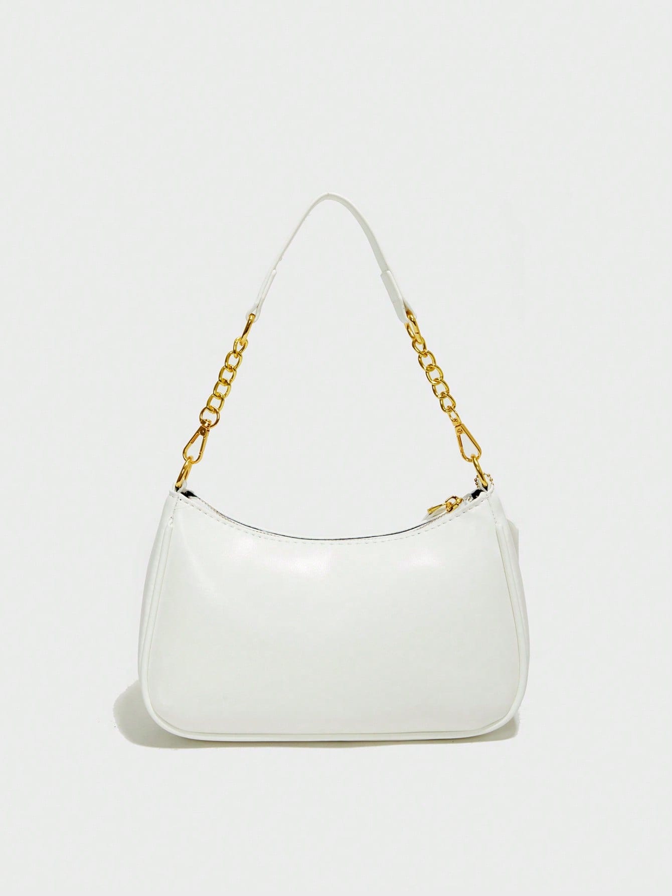White Plain-Weave Women's Shoulder Bag  Attached Ocean-Themed Shell Pendant Design And Letter Decoration.