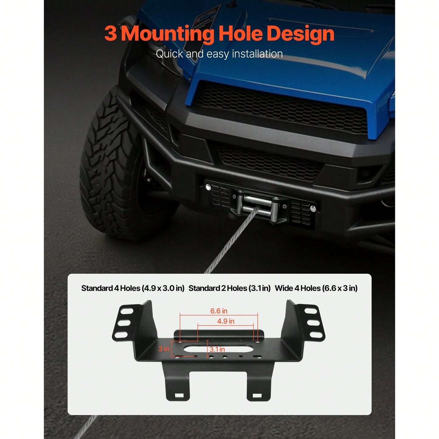 Winch Mount, Winch Capacity Of 2000-3600 Lbs, Trailer Hitch Winch Mount For Select Polaris Ranger Models (2010-2021), 3 Mounting Hole Design, Powder Coated Steel, Fit For Muddy Road Rescue