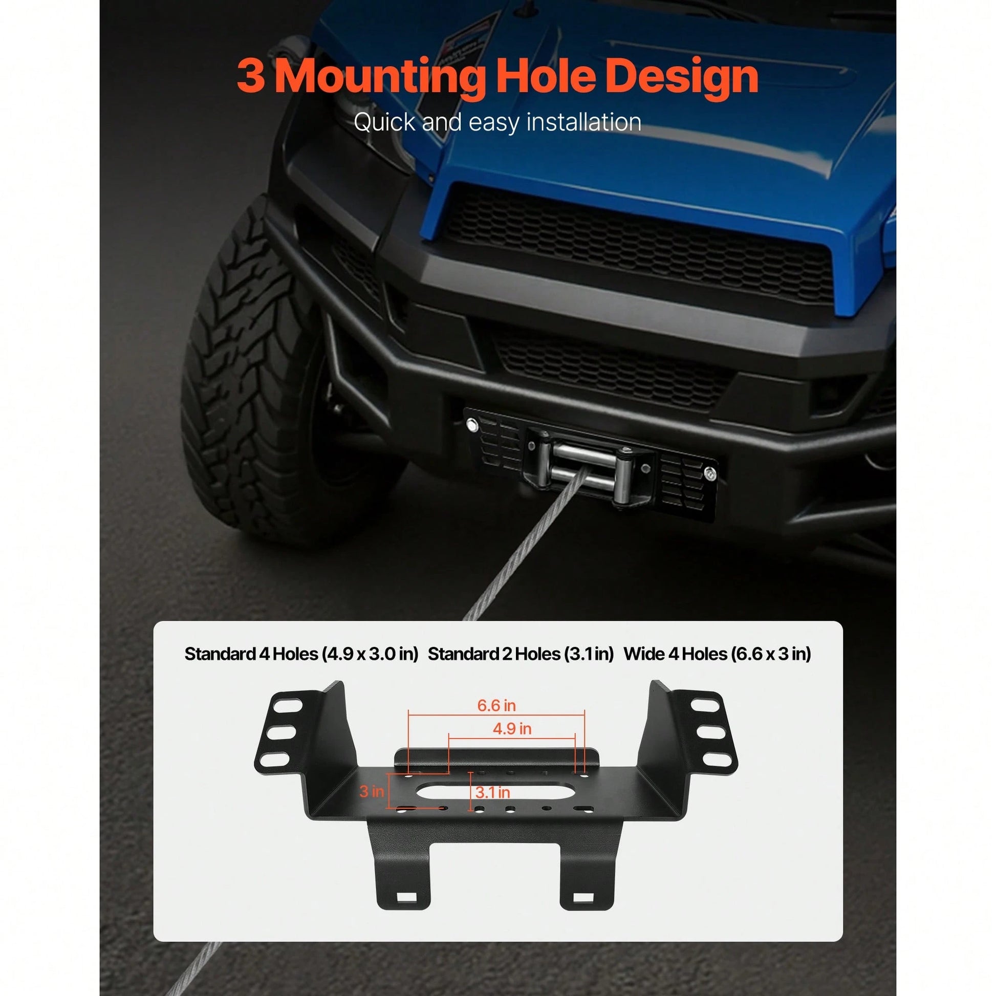 Winch Mount, Winch Capacity Of 2000-3600 Lbs, Trailer Hitch Winch Mount For Select Polaris Ranger Models (2010-2021), 3 Mounting Hole Design, Powder Coated Steel, Fit For Muddy Road Rescue