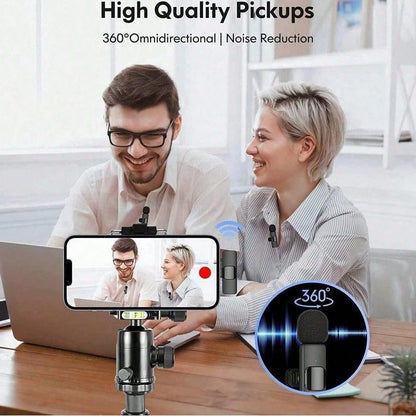 Wireless Lavalier Microphone System, Omnidirectional, USB-C, One-Key Recording, USB Charging, With Rechargeable Lithium-Polymer Battery, Suitable For Live Streaming And Video Conferencing, Wireless La