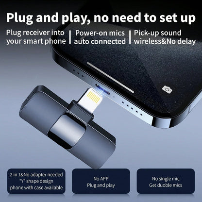 Wireless Lavalier Microphone System, Omnidirectional, USB-C, One-Key Recording, USB Charging, With Rechargeable Lithium-Polymer Battery, Suitable For Live Streaming And Video Conferencing, Wireless La
