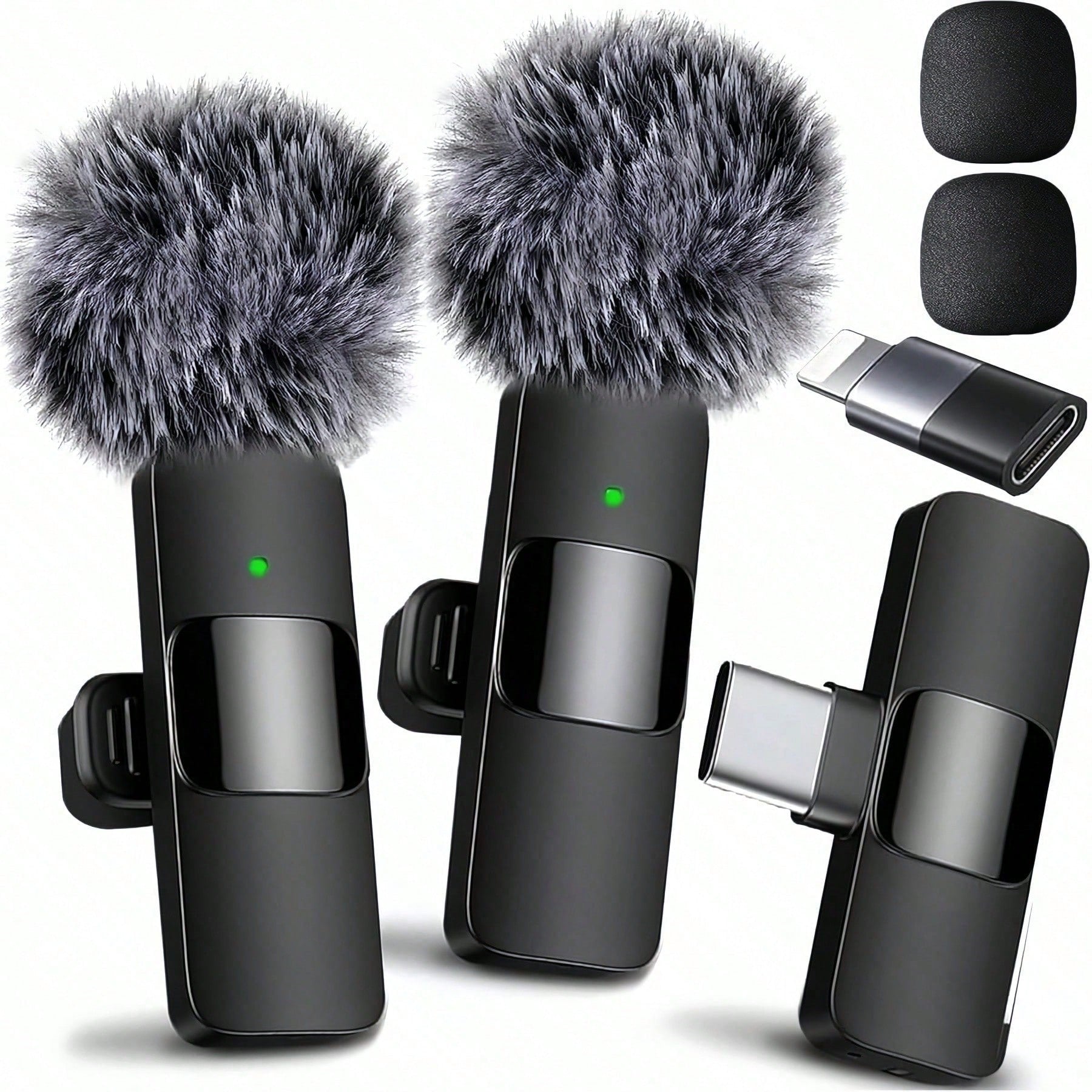 Wireless Microphone For IPhone Pad And Android Phone, 2 Pack Wireless Lavalier Lapel Mic With Noise Reduction, Plug And Play Mini Microphone For Video Recording Interview Podcast YouTubTikTok Vlog