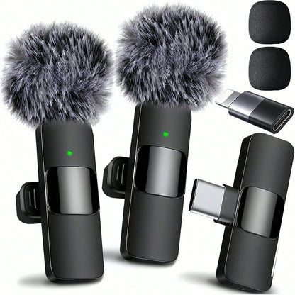 Wireless Microphone For IPhone Pad And Android Phone, 2 Pack Wireless Lavalier Lapel Mic With Noise Reduction, Plug And Play Mini Microphone For Video Recording Interview Podcast YouTubTikTok Vlog