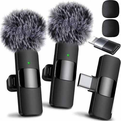 Wireless Microphone For IPhone Pad And Android Phone, 2 Pack Wireless Lavalier Lapel Mic With Noise Reduction, Plug And Play Mini Microphone For Video Recording Interview Podcast YouTubTikTok Vlog