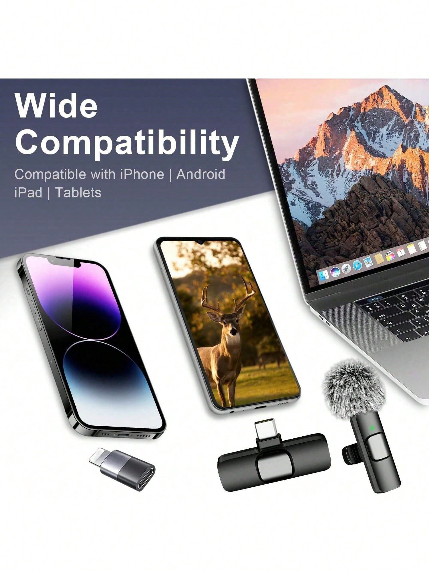 Wireless Microphone For IPhone Pad And Android Phone, 2 Pack Wireless Lavalier Lapel Mic With Noise Reduction, Plug And Play Mini Microphone For Video Recording Interview Podcast YouTubTikTok Vlog
