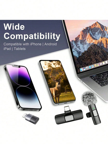 Wireless Microphone For IPhone Pad And Android Phone, 2 Pack Wireless Lavalier Lapel Mic With Noise Reduction, Plug And Play Mini Microphone For Video Recording Interview Podcast YouTubTikTok Vlog