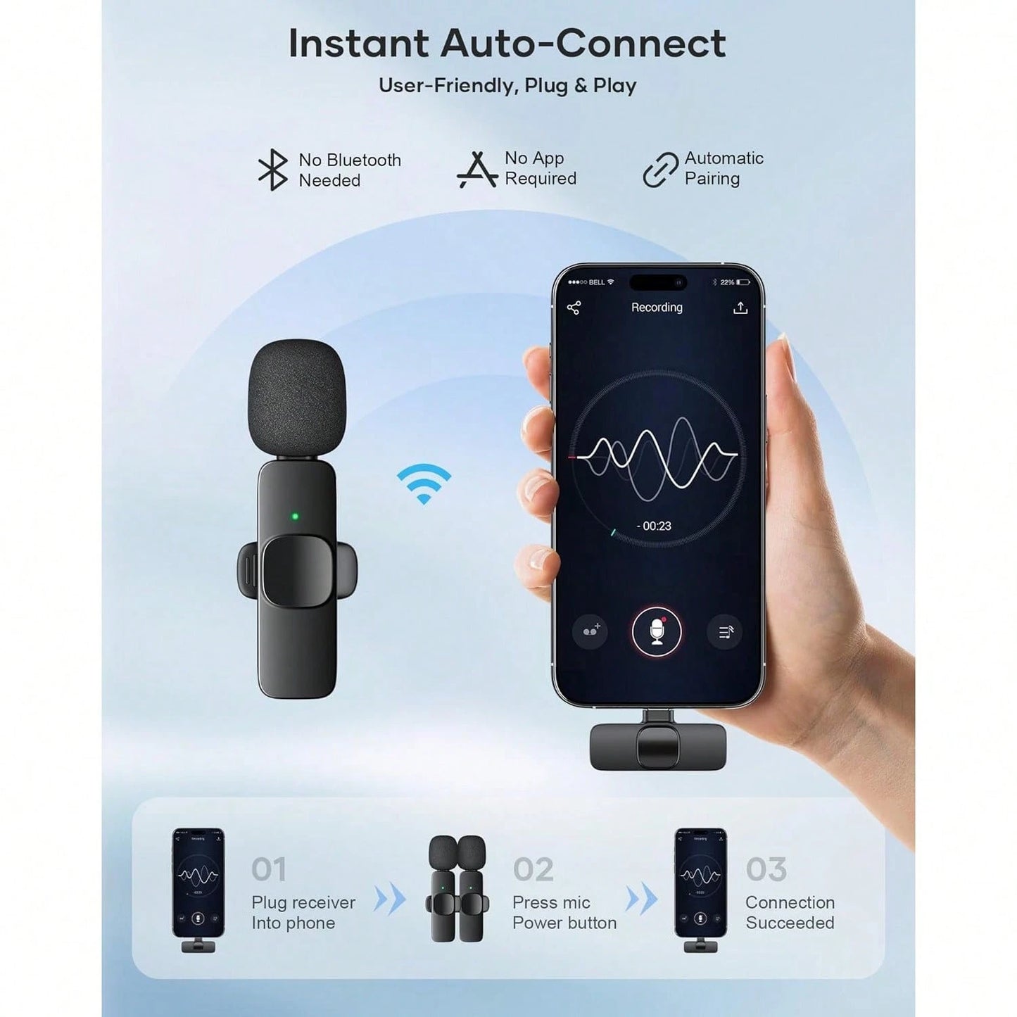 Wireless Microphone For IPhone Pad And Android Phone, 2 Pack Wireless Lavalier Lapel Mic With Noise Reduction, Plug And Play Mini Microphone For Video Recording Interview Podcast YouTubTikTok Vlog