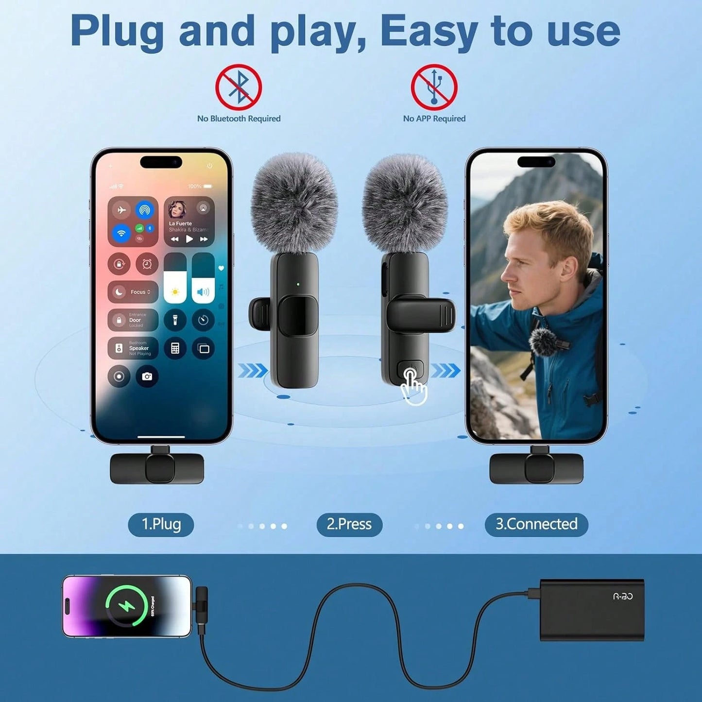 Wireless Microphone For IPhone Pad And Android Phone, 2 Pack Wireless Lavalier Lapel Mic With Noise Reduction, Plug And Play Mini Microphone For Video Recording Interview Podcast YouTubTikTok Vlog
