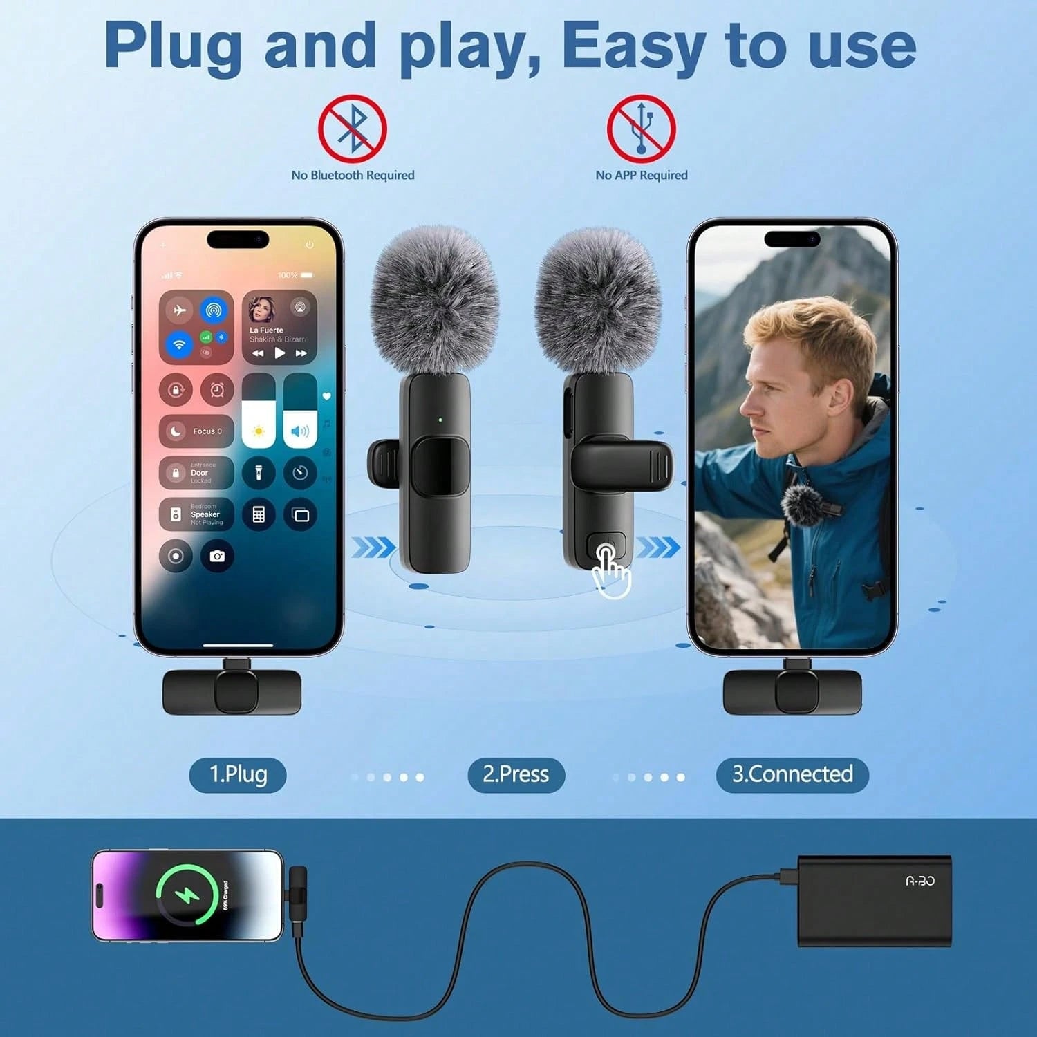 Wireless Microphone For IPhone Pad And Android Phone, 2 Pack Wireless Lavalier Lapel Mic With Noise Reduction, Plug And Play Mini Microphone For Video Recording Interview Podcast YouTubTikTok Vlog