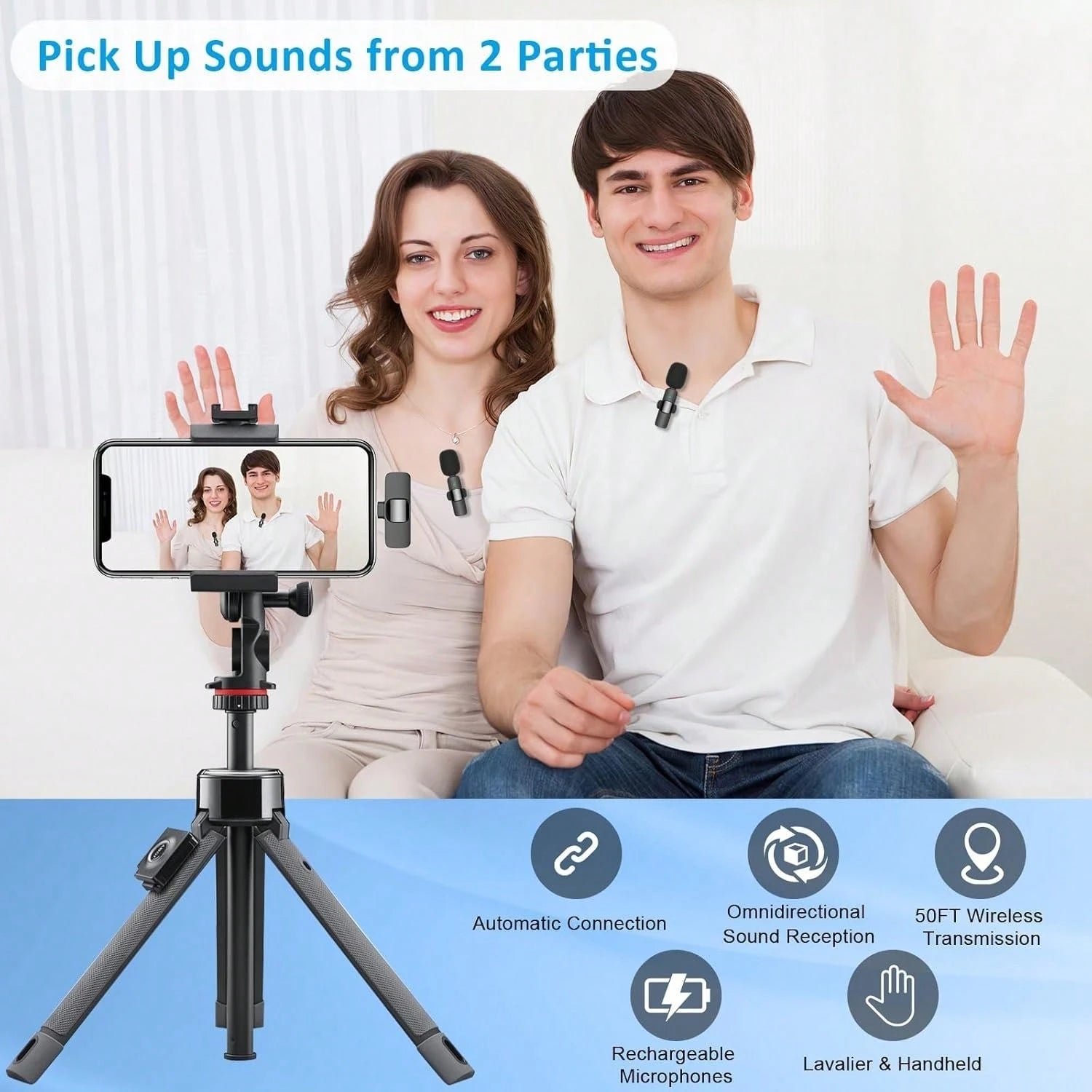 Wireless Microphone For IPhone Pad And Android Phone, 2 Pack Wireless Lavalier Lapel Mic With Noise Reduction, Plug And Play Mini Microphone For Video Recording Interview Podcast YouTubTikTok Vlog
